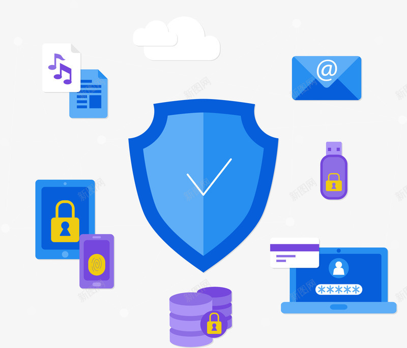 手绘网络安全png免抠素材_88icon https://88icon.com 扁平 手绘 网络安全 防护