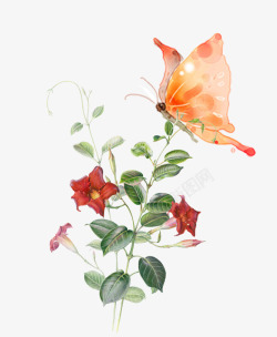 小清新手绘花朵与蝴蝶装饰素材