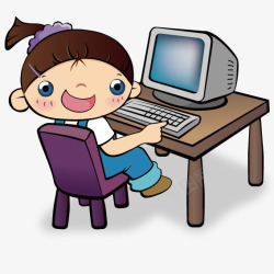 玩电脑的小女孩素材