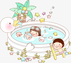 浴池卡通小孩游泳高清图片