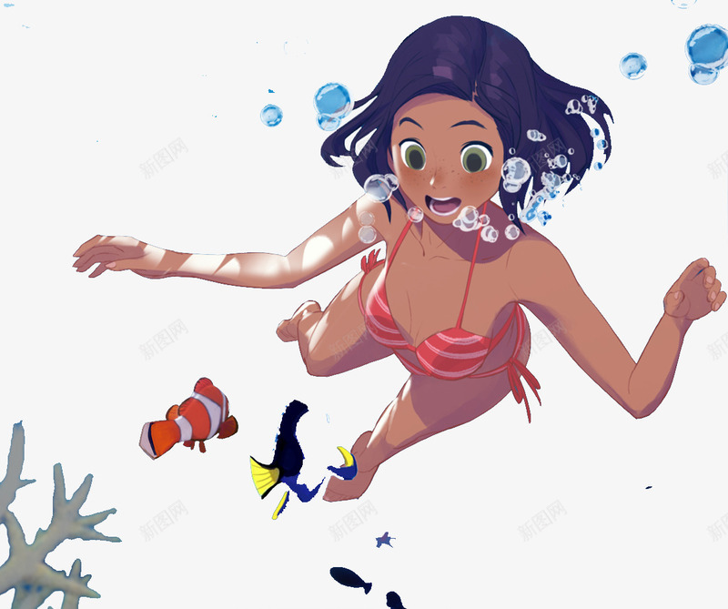 海底游泳的女孩png免抠素材_88icon https://88icon.com 比基尼 水泡 海底 游泳的女孩 鱼