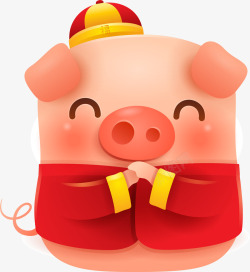 猪年吉祥插画C4D卡通穿红色衣服拜年的猪形矢量图高清图片