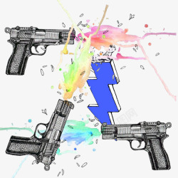 手绘黑色手枪素材
