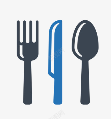简单蓝色简单餐具图标矢量图图标
