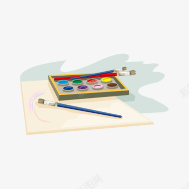 韩国色彩素材颜料盒和画笔图标图标