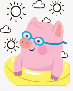 夏天游泳卡通小猪矢量图素材