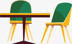 餐厅黄绿色餐桌椅矢量图素材
