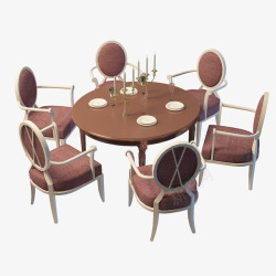 棕色圆形简单复古北欧餐桌素材