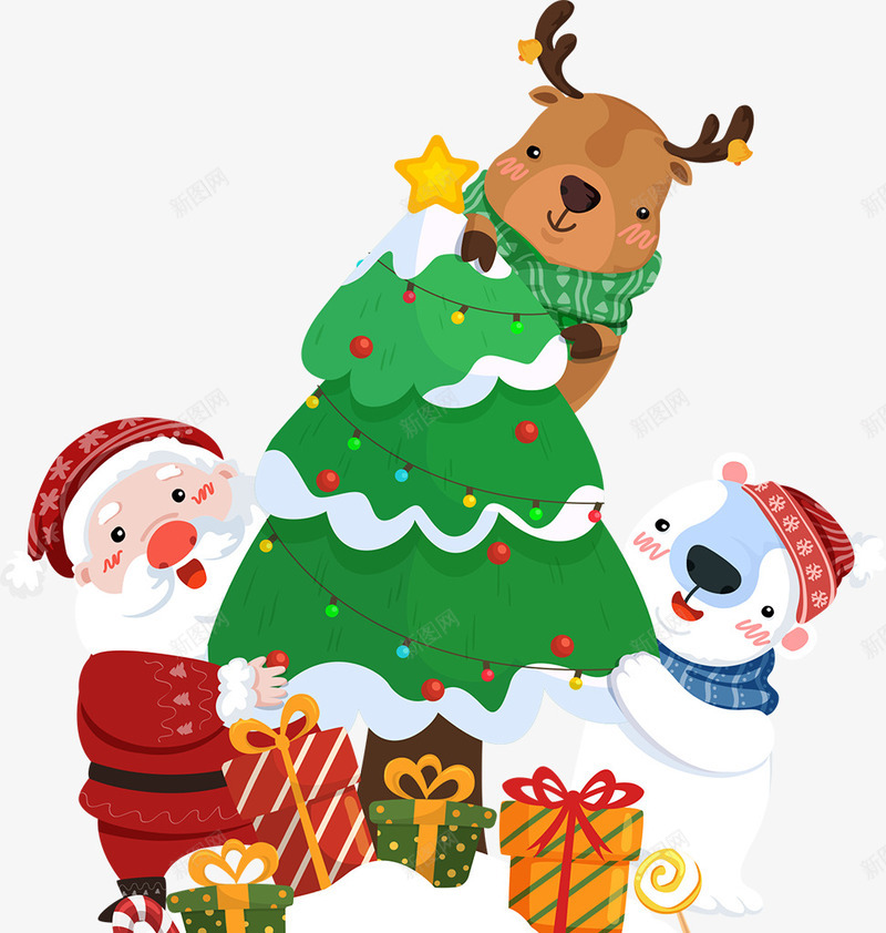 圣诞老人雪人拥抱圣诞树png免抠素材_88icon https://88icon.com 圣诞树 圣诞老人 圣诞节老公公 拥抱 雪人