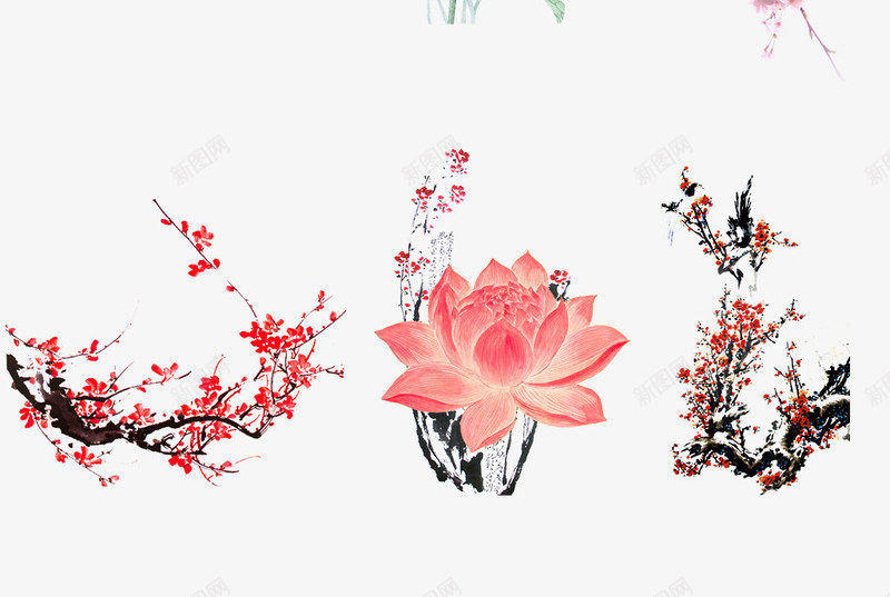 中国风梅花荷花元素psd免抠素材_88icon https://88icon.com 中国风梅花 古风远山 古风风景 国画梅花 手绘梅花 梅花 梅花花瓣