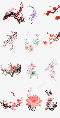 梅花花瓣笔刷中国风梅花荷花元素高清图片