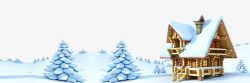 卡通木屋圣诞节雪地小木屋高清图片