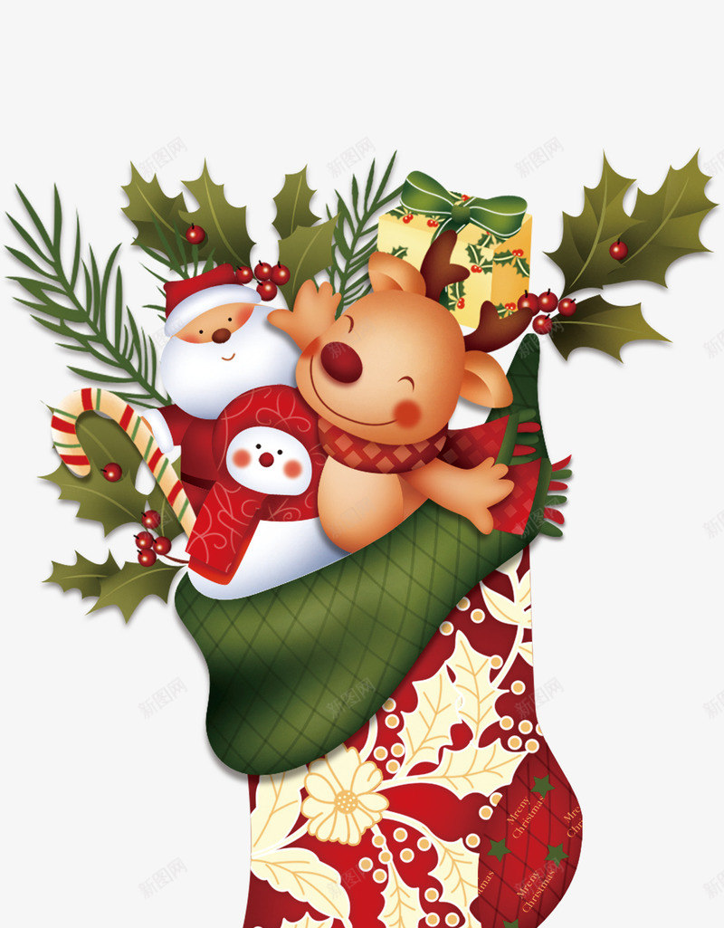 圣诞节装饰袜子png免抠素材_88icon https://88icon.com 圣诞老人 圣诞节装饰 果实 树叶 礼盒 袜子 雪人 麋鹿