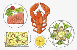 龙虾大餐素描素材