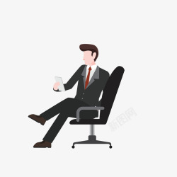 拿手机的男子卡通坐椅子上用手机看商业资讯的高清图片