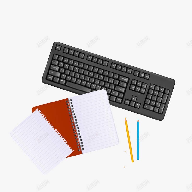 办公用品桌面png免抠素材_88icon https://88icon.com 办公用品桌面 电脑桌面矢量图 电脑键盘 笔免费png下载 笔记本