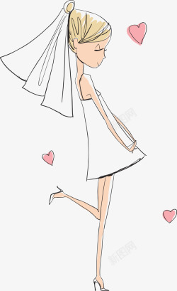 卡通白衣女孩婚礼可爱害羞新娘高清图片