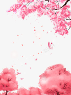 春游手绘樱花桃花林元素高清图片