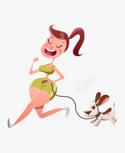 跑步女生保持身材带着狗狗跑步的女生高清图片