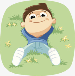 可爱卡通人物躺在草坪上的小男孩素材