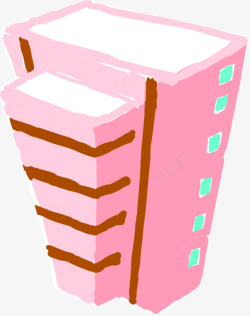 粉色卡通楼房建筑素材