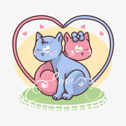可爱情侣猫咪插画素材