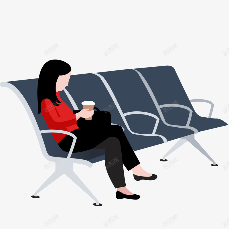 在机场等候上飞机的人物矢量图ai免抠素材_88icon https://88icon.com 卡通 喝咖啡 女性人物 座椅 机场 等候 矢量图