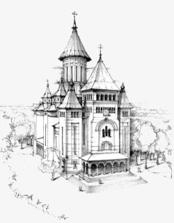 复古雪人插画欧式复古城堡高清图片