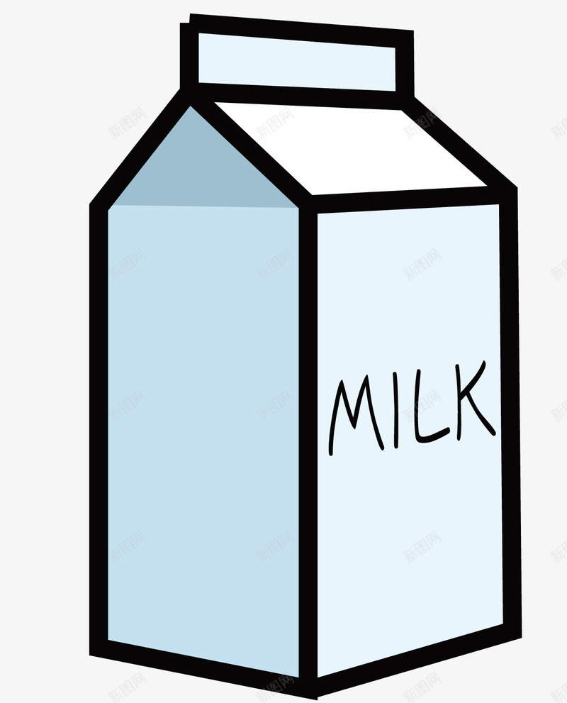 一瓶白色的牛奶矢量图ai免抠素材_88icon https://88icon.com 牛奶 白色的饮料 蓝色的盒子 食品 食物 黑色的边框 矢量图