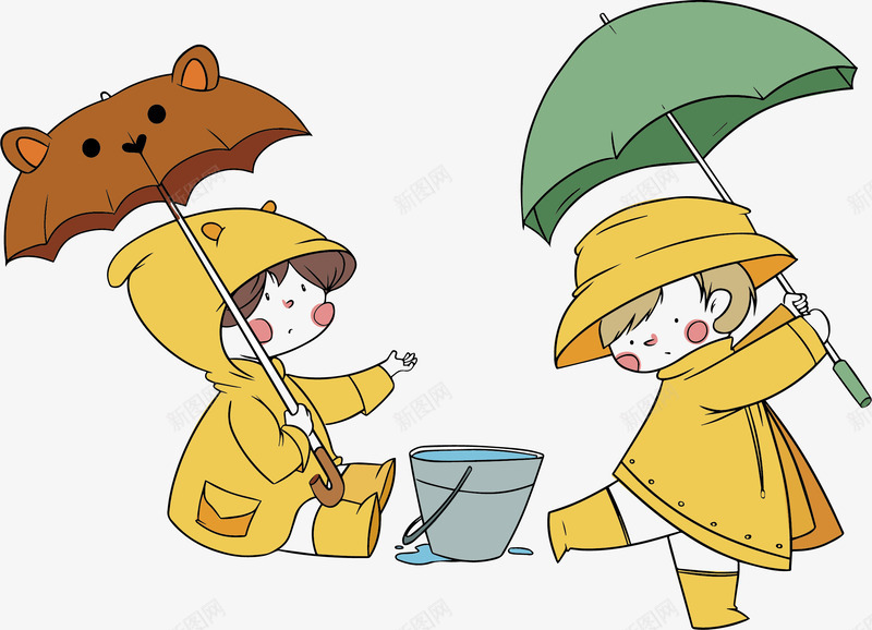 可爱的手绘女孩矢量图eps免抠素材_88icon https://88icon.com 下雨天 卡通女孩 微笑雨伞 打伞女孩 矢量图 矢量素材 黄色雨衣 黄色雨衣卡通人物形象