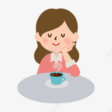 手绘喝咖啡的小女孩图标图标