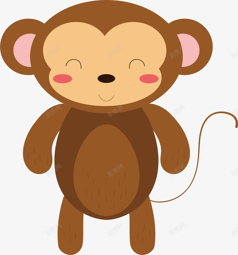 手绘猴子图矢量图ai免抠素材_88icon https://88icon.com 动物 可爱 微笑 棕色 活泼 猴子 眯眯眼 眯眼 眼睛 矢量图