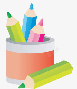 论文装饰彩色铅笔和笔筒高清图片