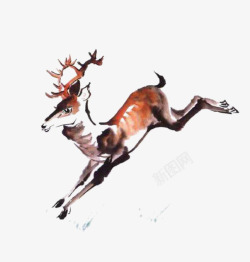 国画鹿奔跑的鹿水墨画高清图片