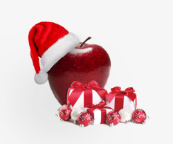 戴着圣诞帽的红色苹果素材