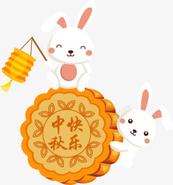 手绘月兔中秋节月饼灯笼装饰图案高清图片