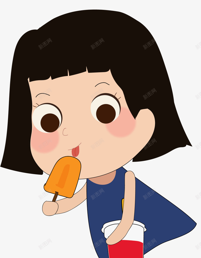 卡通手绘女孩插画png免抠素材_88icon https://88icon.com 卡通女孩 卡通手绘 吃冰棒 夏天 女孩