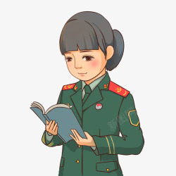 女兵看书素材