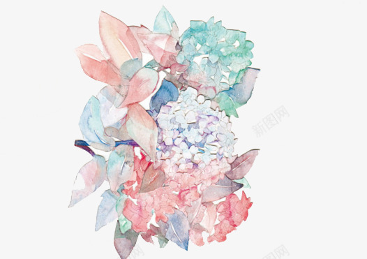 中国风简单水彩花卉psd免抠素材_88icon https://88icon.com 水彩 粉蓝 花卉
