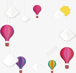 彩色热气球促销海报矢量图素材