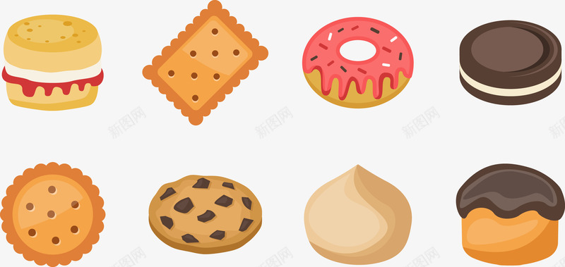 特色食物矢量图eps免抠素材_88icon https://88icon.com 包子 巧克力饼干 曲奇饼干 汉堡包 甜甜圈 饼干 矢量图