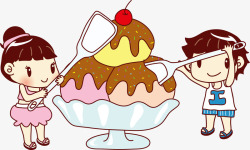 吃冰淇淋的卡通儿童矢量图素材