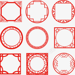 圆形中式古典边框花纹图案矢量图素材
