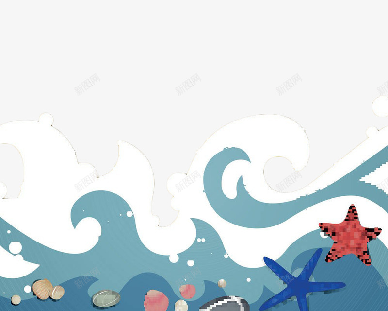 手绘蓝色海浪png免抠素材_88icon https://88icon.com 大海 手绘 浪潮 海底生物 海浪 蓝色