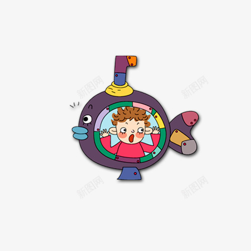 开潜水艇的小男孩png免抠素材_88icon https://88icon.com 二维动画 卡通 小男孩 海底 潜水艇