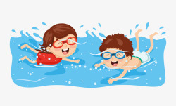 学习游泳的两个小朋友矢量图素材