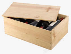 长方形木质盒子里的红酒实物素材