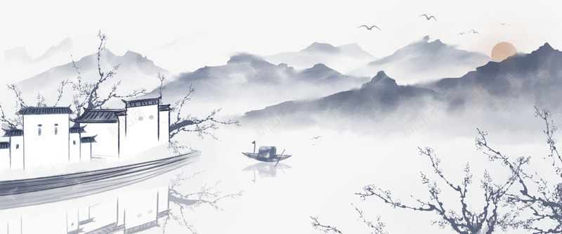 山水花草房屋图png免抠素材_88icon https://88icon.com 传统风景画 山水 山水画 彩色山 手绘山 水墨图