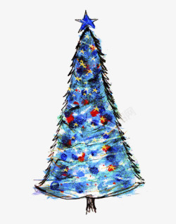 蓝色色彩艳丽的圣诞树素材
