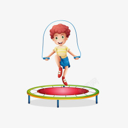 卡通在蹦蹦床上跳绳的男孩矢量图素材